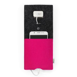 Handy-Ladetasche LUIS aus Filz | anthrazit - pink