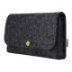 Small bag for electronics accessories made of anthracite wool felt with apple green button