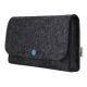 Small bag for electronics accessories made of anthracite wool felt with azur button
