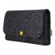 Small bag for electronics accessories made of anthracite wool felt with yellow button