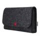 Small bag for electronics accessories made of anthracite wool felt with red button