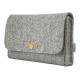 Small bag for electronics accessories made of light grey wool felt with yellow button