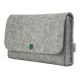 Small bag for electronics accessories made of light grey wool felt with green button