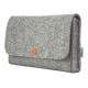Small bag for electronics accessories made of light grey wool felt with orange button