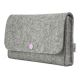 Small bag for electronics accessories made of light grey wool felt with rose button